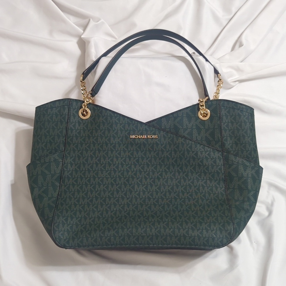 Michael Kors Women's Jet Set Large Signature Logo Shoulder Bag, Color Moss - Picture 4 of 16